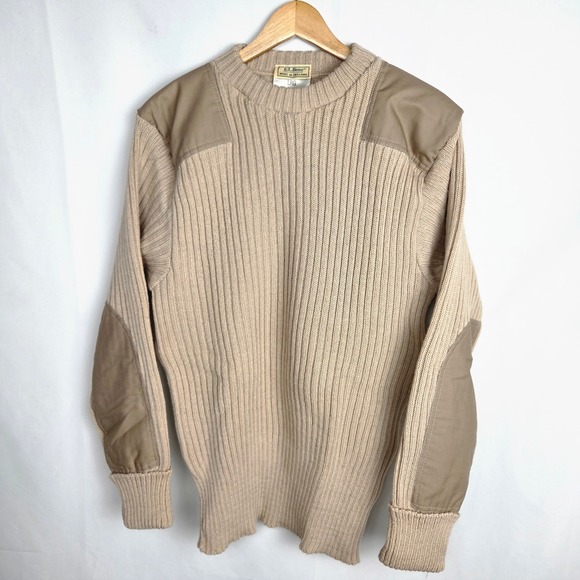 L.L. Bean Other - LL Bean Commando Vintage 80s Sweater Large Tan Wool From England Patches Preppy